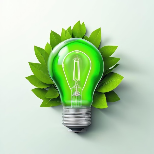 Light bulb with green leaves Generative AI