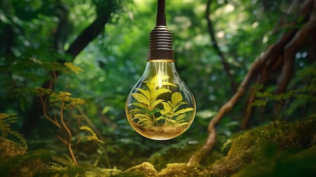 Light bulb with green leaves