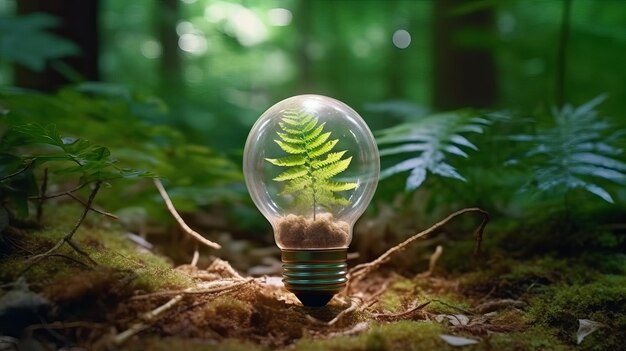 Light bulb with green leaves