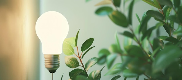 Light bulb with green plant leaves for eco friendly nature concept Generated AI image