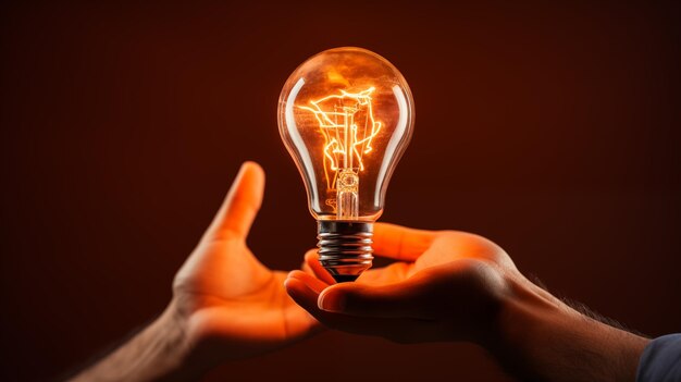 a light bulb with a human hand holding a glowing light in the palm of his hand