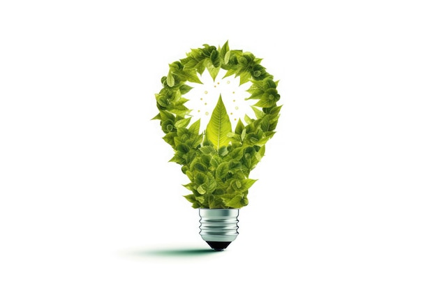 Photo light bulb with leaves inside green energy ai generated