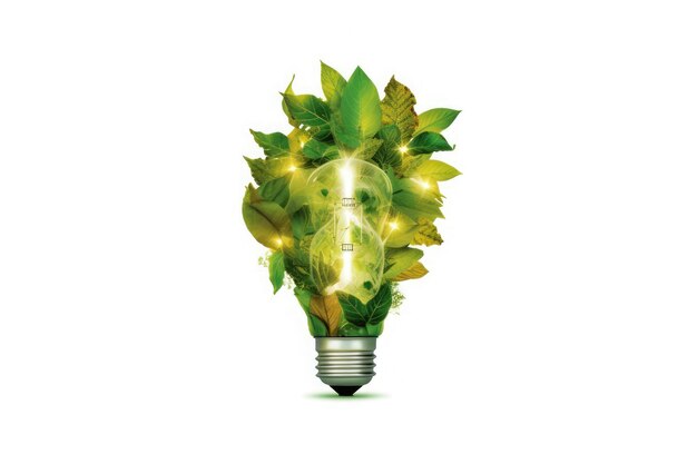 Green Energy AI 생성 내부에 나뭇잎이 있는 전구