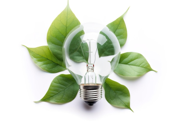 Photo a light bulb with leaves on it