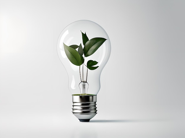 Light bulb with leaves tree sprout or plant Eco light bulb energy saving lamp AI generated