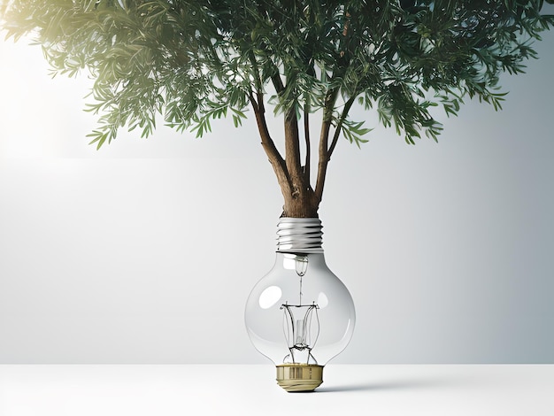 Light bulb with leaves tree sprout or plant Eco light bulb energy saving lamp AI generated