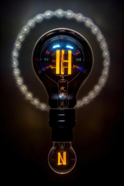 Photo a light bulb with the letter h on it generative ai