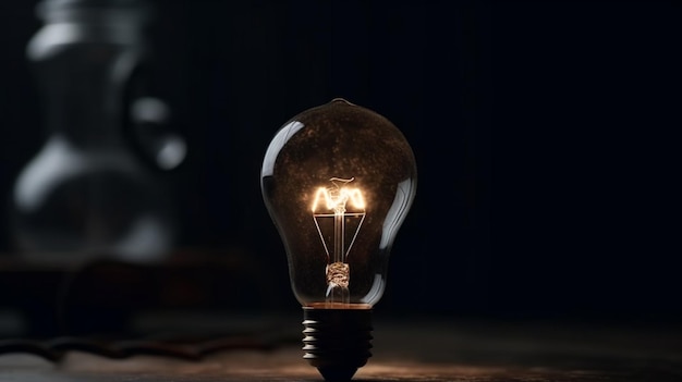 A light bulb with a light on it in a dark room.