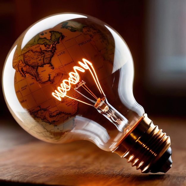 Photo light bulb with map showing creative travel concepts and ideas