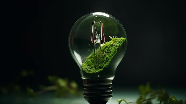 Photo a light bulb with a moss inside it