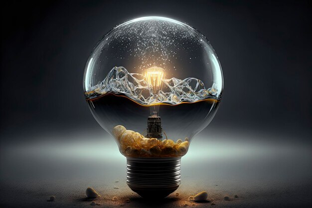 A light bulb with mountains in the middle