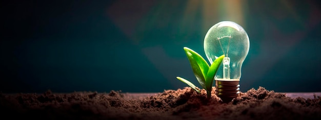 Light bulb with a plant in the ground Generative AI