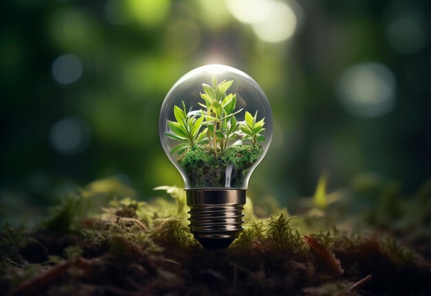 a light bulb with a plant growing inside of it