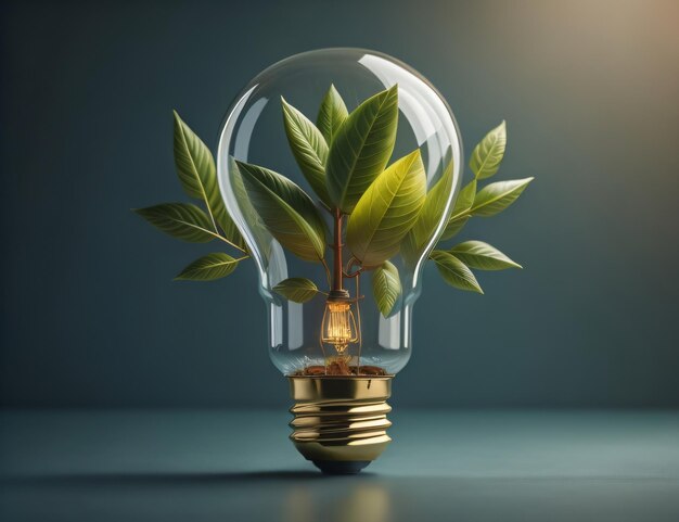 A light bulb with a plant growing out of it