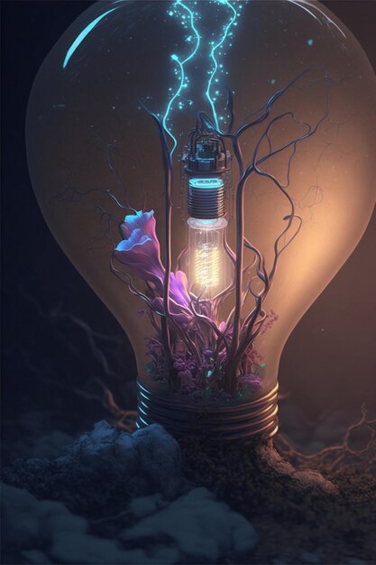 Лампочка с растением внутри Generative Ai
