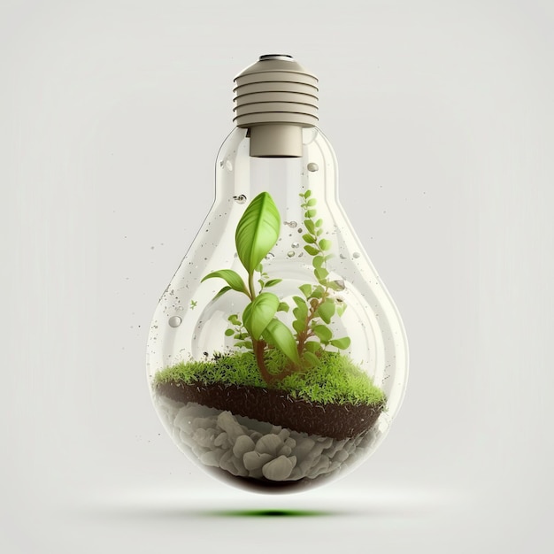 A light bulb with a plant inside of it