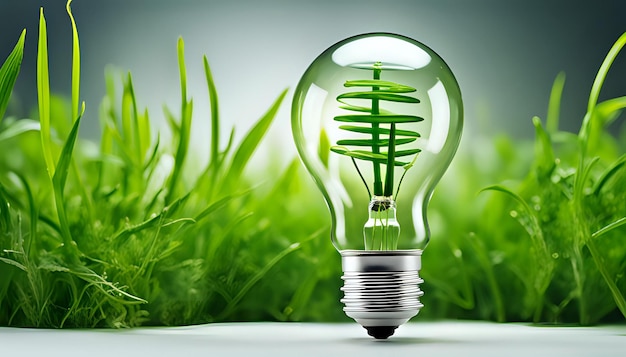 Foto una lampadina con piante e foglie che simboleggia l'eco-friendliness e il concetto di sostenibilità idea innovativa verde simbolo di lampadina eco-energetica energia pulita rinnovabile