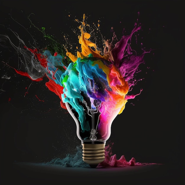 A light bulb with a splash of paint coming out of it.