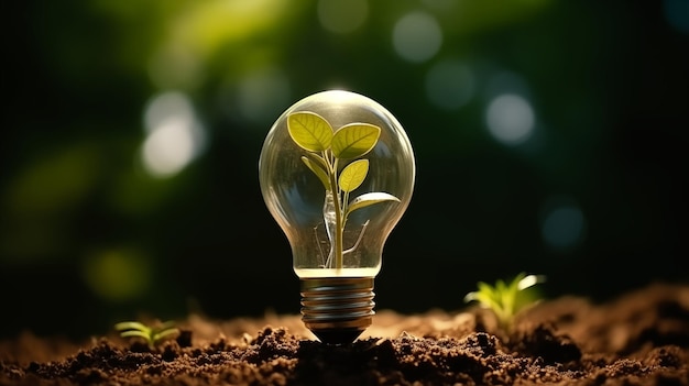 A light bulb with a sprout growing in it the concept of saving money and financial growth Generate Ai