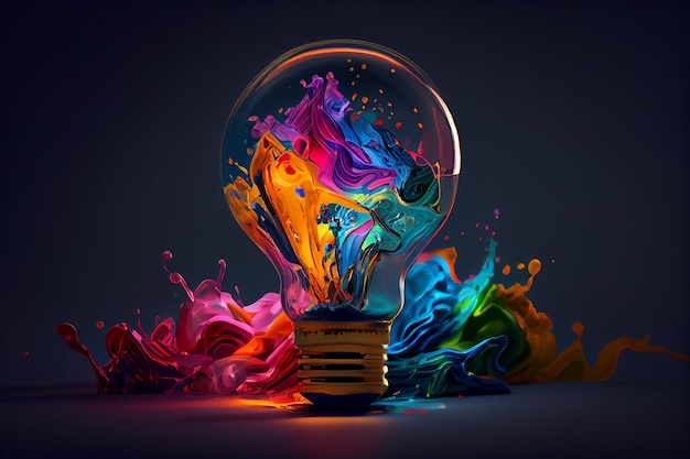 A light bulb with strokes of paint in neon colors A creative concept for creativity