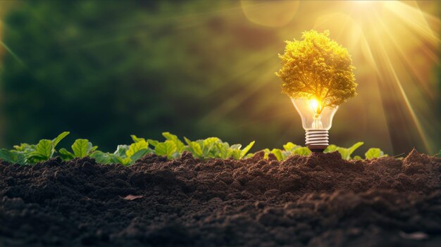 A light bulb with a tree growing out of it symbolizing the concept of green energy