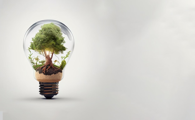 Light bulb with tree inside, earth day concept, saving and love earth