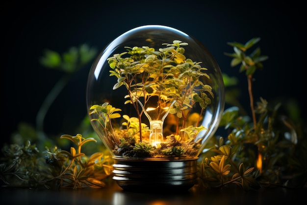 A light bulb with a tree inside of it