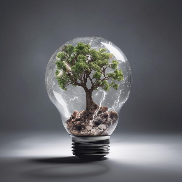 A light bulb with a tree inside of it