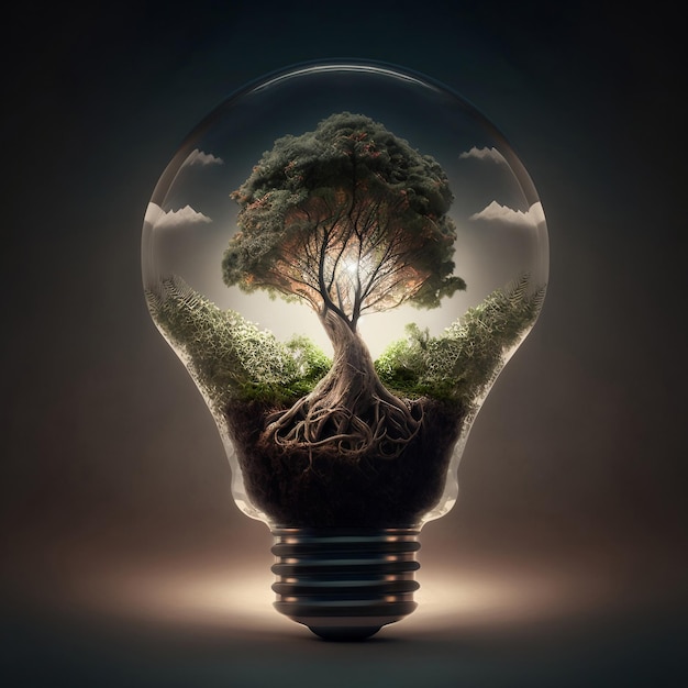 A light bulb with a tree inside it