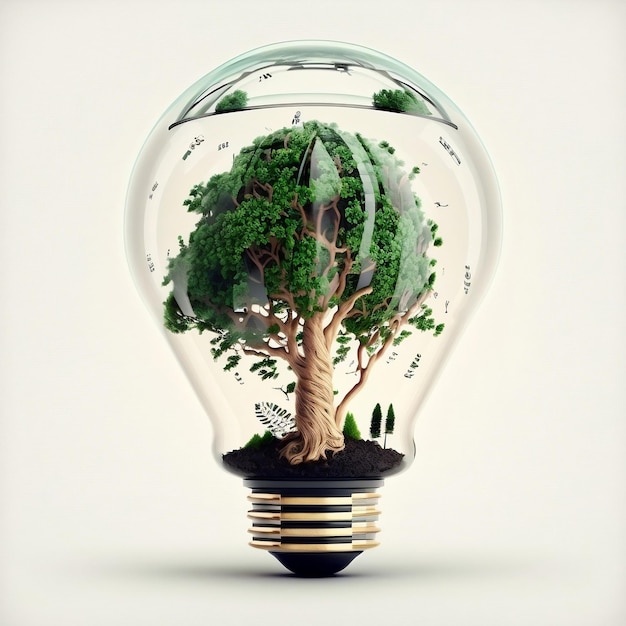 A light bulb with a tree inside it