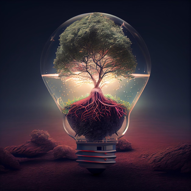 Photo a light bulb with a tree inside it