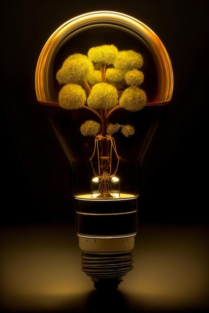 A Light Bulb With A Tree Inside Of It