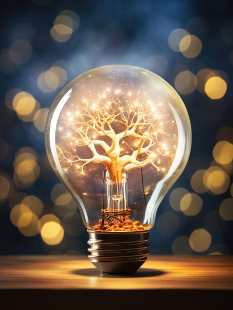 A light bulb with a tree inside