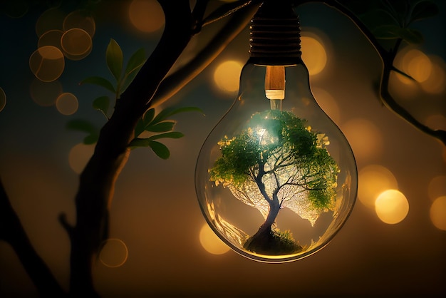 Photo a light bulb with a tree inside