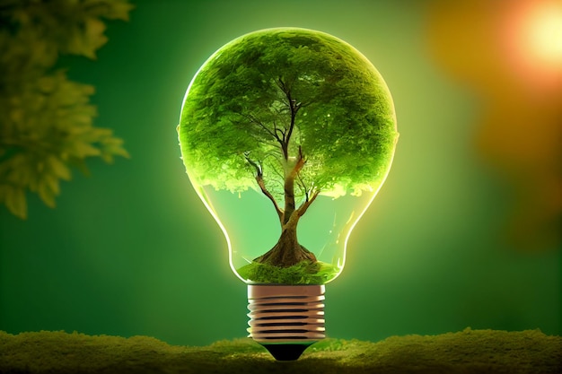 Light bulb with tree insidegenerative ai