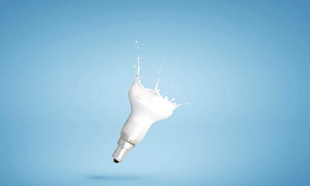 Light bulb with white splash. Mixed media