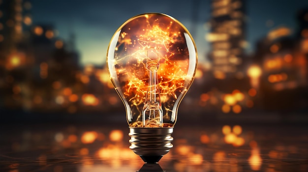 A light bulb with a yellow bright light on a dark background the concept of new ideas and insights