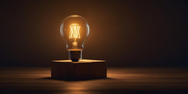 Light bulb on wooden table