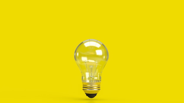教育または創造的な概念の3Dレンダリングのための黄色の背景の電球