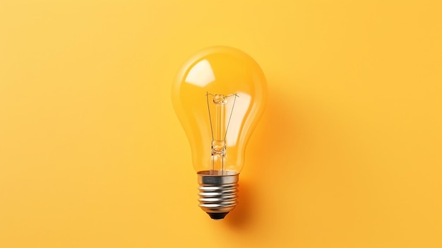 Light bulb on yellow background top view Creative idea concept