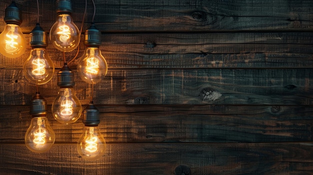 Light bulbs on dark Wooden Background