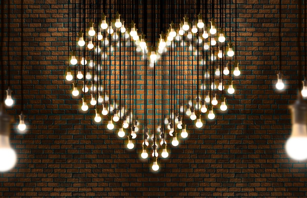 Light bulbs heart, loft style, Valentine and love concept.