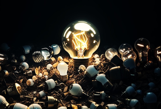 Light Bulbs idea leadership success concept different thinking