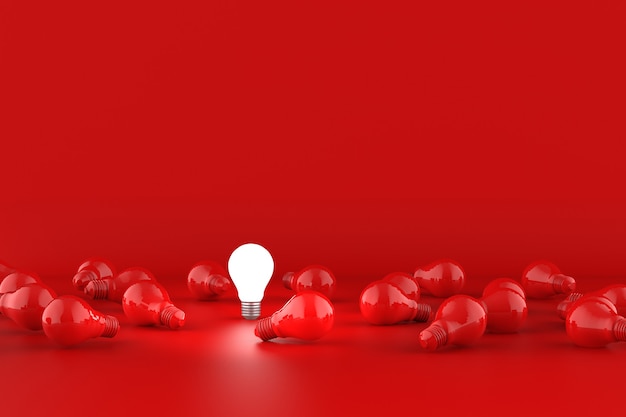 Light bulbs on red background. Idea concept.