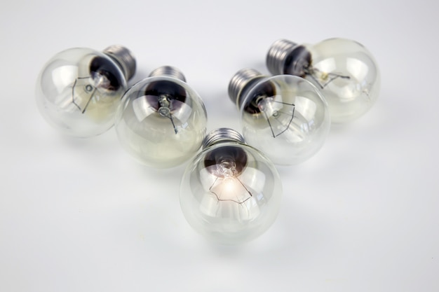 Light bulbs with bright light concept for creativity, knowledge and organizational leadership.