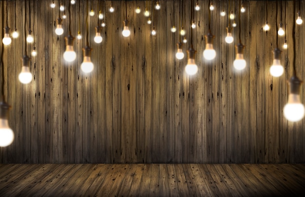 Photo light bulbs on wood background.