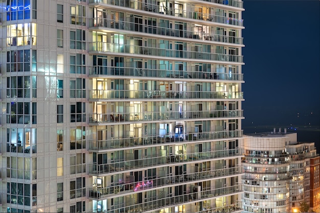 Light burns in a window of the multitude in a multi-storey residential building