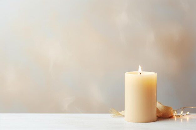 Light candle on pale backdrop