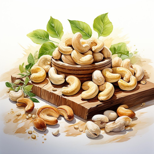 Light cashew nut watercolor illustration white background