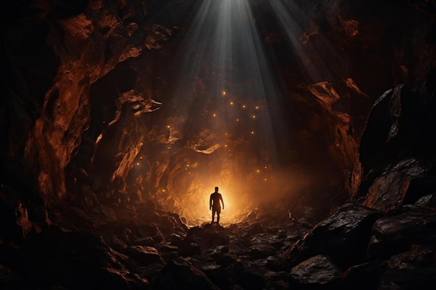 洞窟の光を照らす